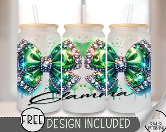 Coquette Bow Glass Can, Glamma Sublimation Design,Rhinestone Coquette 16oz Can Wrap,Trendy Glama Glass Can Design,Glamorous Glitter PNG A174