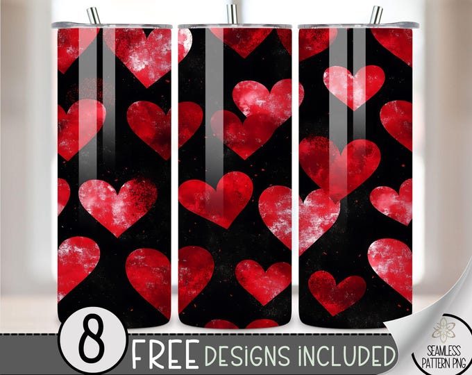Seamless Valentine's Day Tumbler Wrap, Simple Heart 20oz Skinny Tumbler Sublimation Design, Vday Love Tumbler Wrap File PNG Heart Pattern