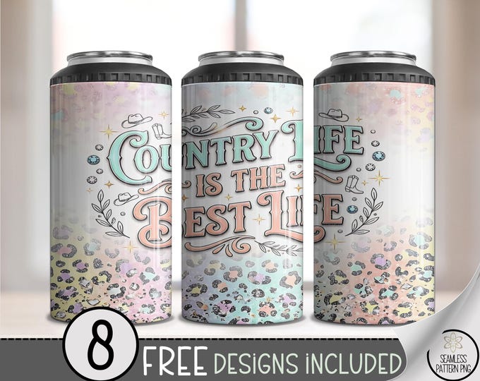 Country Life 4-in-1 Can Cooler Wrap, Hand-lettered Quote Sublimation Design, Pastel Rustic File, B10158