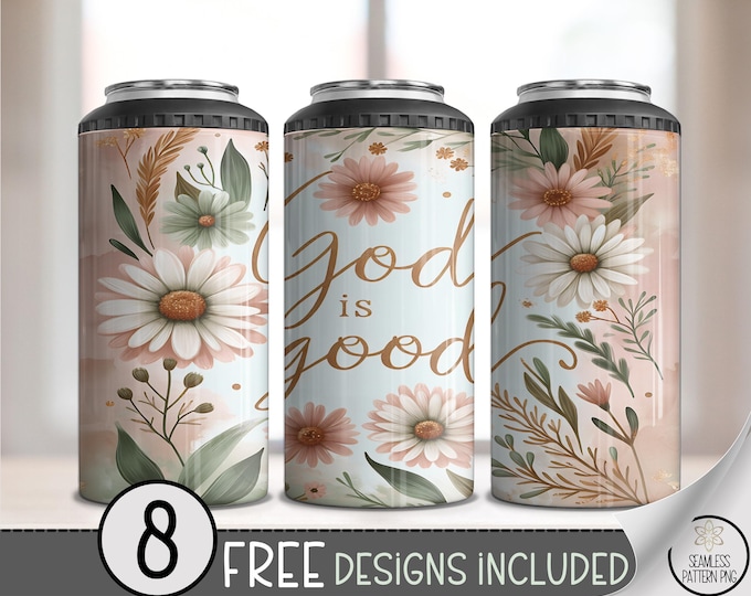 God Is Good Can 4 in 1 Cooler Wrap PNG, Christian Sublimation, Faith Quote Digital Download, 16 oz Inspirational Graphic Design, A668
