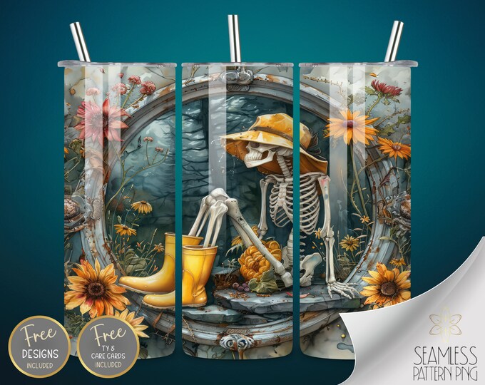 Garden Tumbler Wrap, 20oz Straight Sublimation Tumbler Design, Sarcastic Skeleton Sublimation Design Watercolor Farmer Tumbler PNG Downloads