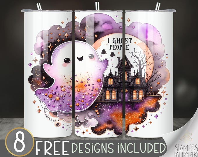 Family Friendly Halloween Tumbler Wrap, Ghost 20 oz Skinny Sublimation PNG Design, Whimsical & Cute Spooky Vibes, PG Funny Tumbler Wrap