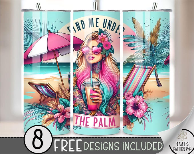 Palm Tree Tumbler, 20 Oz Skinny Sublimation Tumbler Design, Summer Beach PNG,  Beach Tumbler Design, Vacation Tumblers, Instant Download