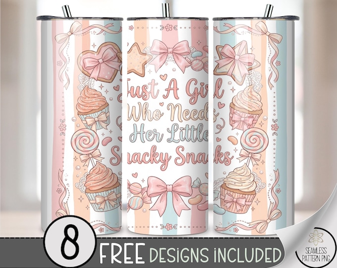 Snacky Snacks 20 oz Tumbler Wrap, Cute Sublimation Design for Straight Tumblers, Pastel PNG Files Girly Tumbler Art Seamless Pattern, B10075