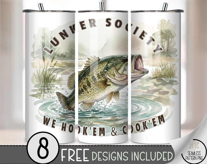 Fishing PNG Largemouth Bass 20 Oz Tumbler Wrap, Outdoorsy Sublimation Design For Straight Tumblers, B909