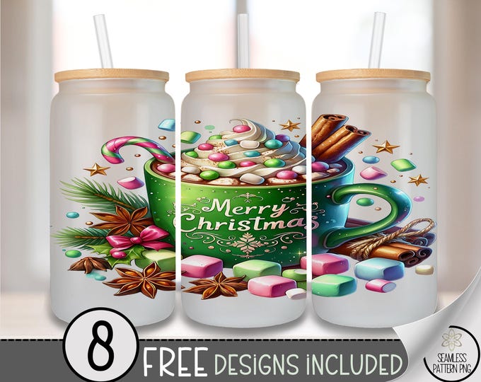 Festive Christmas Cup with Candy Canes & Marshmallows Glass Can, Colorful Holiday PNG Illustration, Merry Christmas Sublimation Design, A462