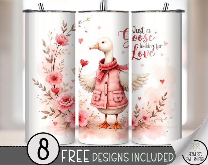 Love Goose Png: Cute 20 Oz Tumbler Wrap Valentine's Day Digital Download Sublimation Design, B729