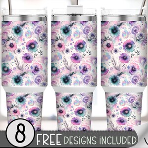 Seamless 40 oz tumbler wrap: Iris Floral Sublimation Design, Pastel PNG Files, Vibrant Flower Pattern, Printable File A569