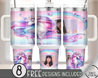 Unicorn 40 oz Tumbler Wrap, Sparkly Pretty Unicorn 40OZ Quencher Tumbler Wrap, Add Your Photo 40Oz Sublimation Tumbler Design, A100