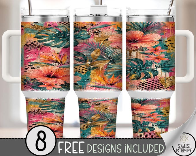Tropical Hibiscus 40oz Tumbler Wrap, Boho Floral Sublimation Design, Digital Download, B10489
