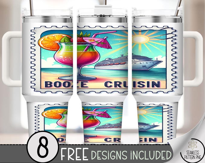 Booze Cruising 40 oz Tumbler Wrap PNG, Digital Download, Sublimation Design, Summer Vacation Cruise, A611