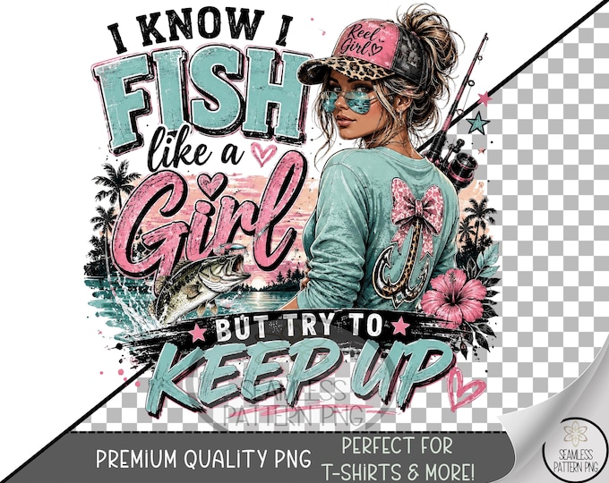 Fishing Girl Sublimation Design, Sassy Woman UV DTF Graphic, Leopard Cap Clip Art, Digital Download, B10411