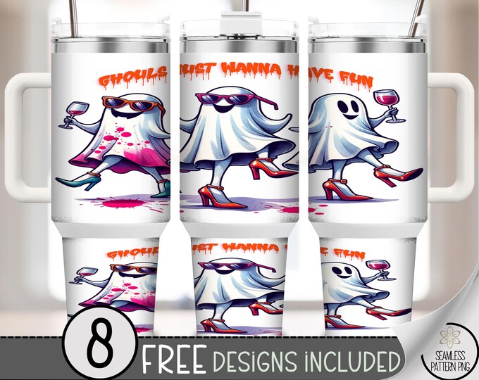 Spooky Ghoul 40 oz Tumbler Wra, Fun Halloween Sublimation Design, Drinking Ghost Digital Download, Commercial Use A440
