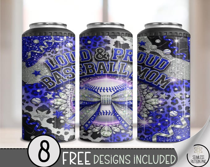 Baseball Mom 4in1 Can Cooler Wrap, Trendy Coquette Sublimation Design, Glam Baseball 16 oz 4-in-1 Png File, B10134