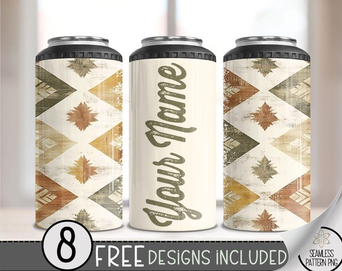 Western 16 Oz 4-In-1 Cooler Sublimation, Add Your Own Name Southwestern 4In1 Can Cooler Wrap, Aztec 4 In 1 Can Cooler File, Add Text PNG