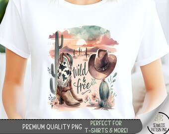 Wild Cowgirl T-Shirt PNG, Cute Summer Tee, Vintage Western Graphic Tee Design, Cowboy Boots Graphic Tshirt PNG, Country Western PNG, A109