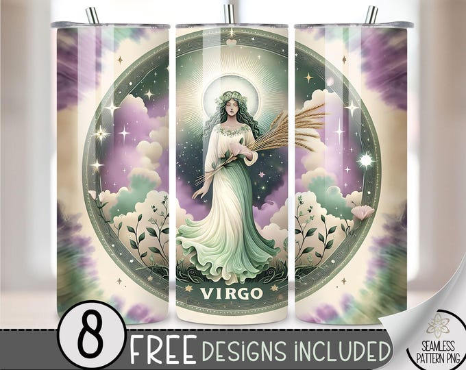 Tie Dye Zodiac Tumbler Wrap, Virgo 20 Oz Skinny Tumbler Sublimation Design Astrology Sign, Zodiac Signs Tumbler PNG, Astrology Tumbler