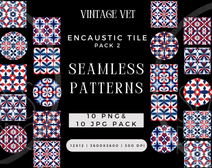 Vintage Vet, Farmhouse Tile Seamless Pattern, Encaustic Tile Seamless Paper, Carreaux Ciment Tile Seamless Design, Majolica Tile JPG PNG
