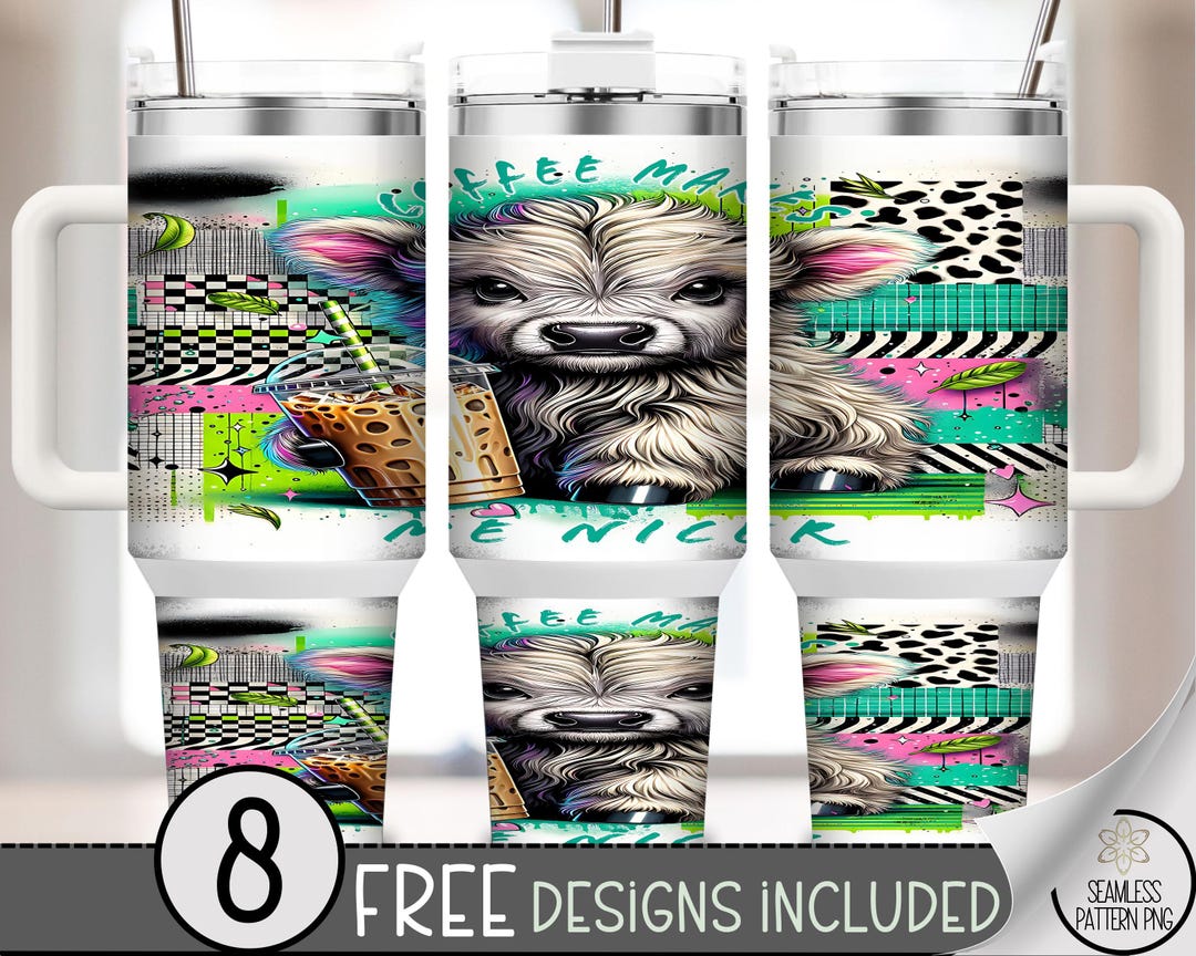 Highland Cow PNG, Funky Portrait 40 Oz Tumbler Wrap, Sublimation Design ...