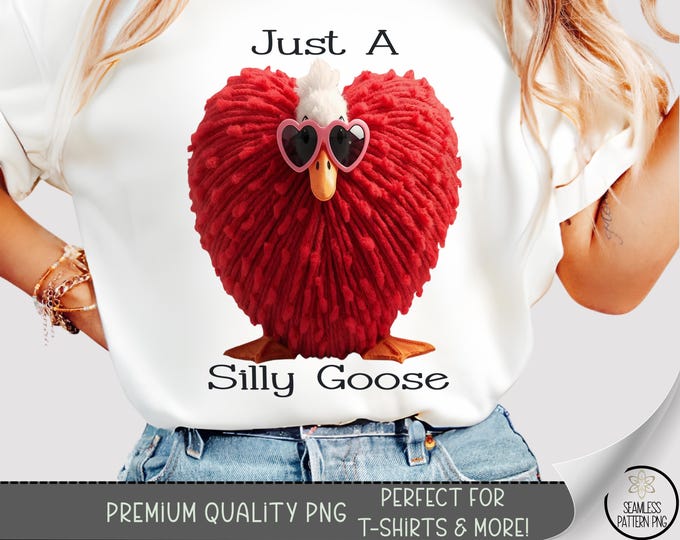 Silly Goose T-Shirt File, Cute PNG Sublimation Design, Faux Yarn Valentine's Day Graphic, Digital Download, A712