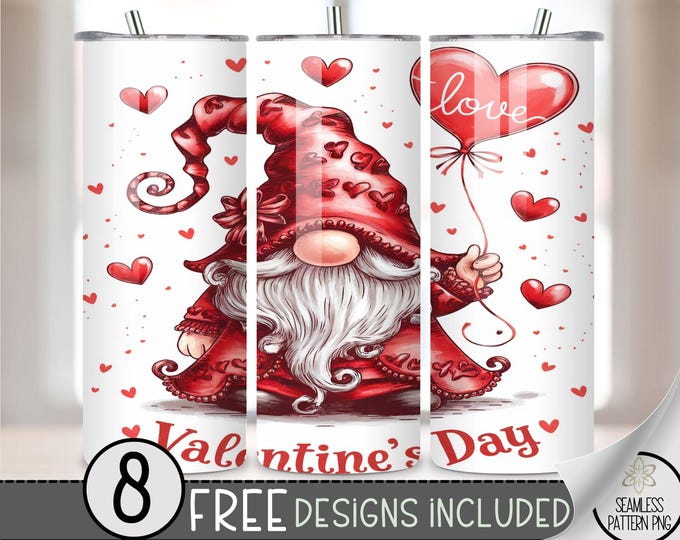 Seamless Valentine Gnomes Tumbler Wrap, Love Sublimation Tumbler Wrap, Vday 20Oz Sublimation Wrap, Valentines Day Sublimation Design