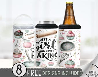 Just A Girl Who Loves Baking 4in1 Can Cooler Wrap, Cupcake 16oz Stubby Can Design, Baker 4 in 1 Tumbler Png,Dessert Hard Can Cooler PNG, A71