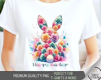 Easter T-Shirt PNG, Funny Bunny Design, Digital File, Happy Easter Graphics, Cute Bunny Sublimation For Shirts,Floral Easter Tshirt PNG A129