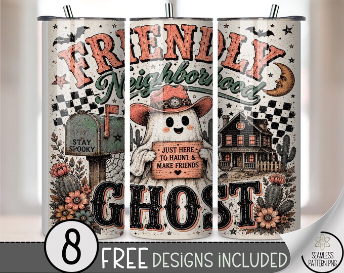Halloween 20 oz Tumbler Wrap, Cute Retro Sublimation Design for Straight Tumblers, Spooky PNG Files, Digital Download, B10383