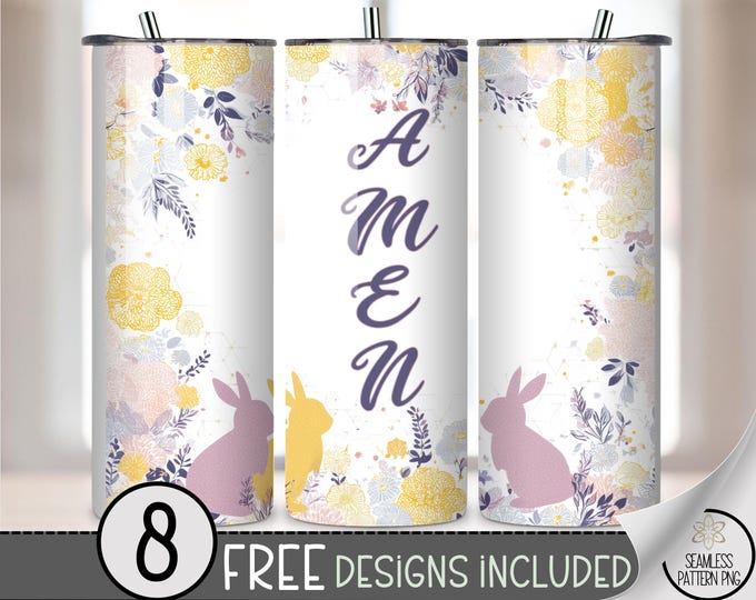 Easter Bunny PNG, Cute Spring Sublimation Design, 20 oz Tumbler Wrap, Digital Download, B10001