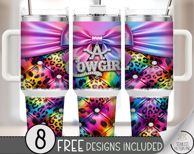 Cowgirl PNG, Rhinestone 40 oz Tumbler Wrap, Leopard Sublimation Design, Digital Download, B986