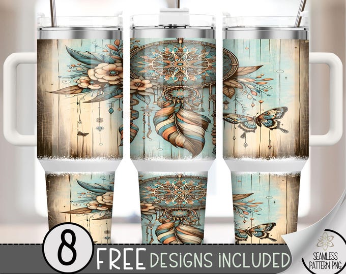 Boho Butterfly 40oz Tumbler Wrap, Western Tumbler Sublimation Design,Southwest Dreamcatcher 40oz Quencher Tumbler Wrap PNG,Country PNG, A134