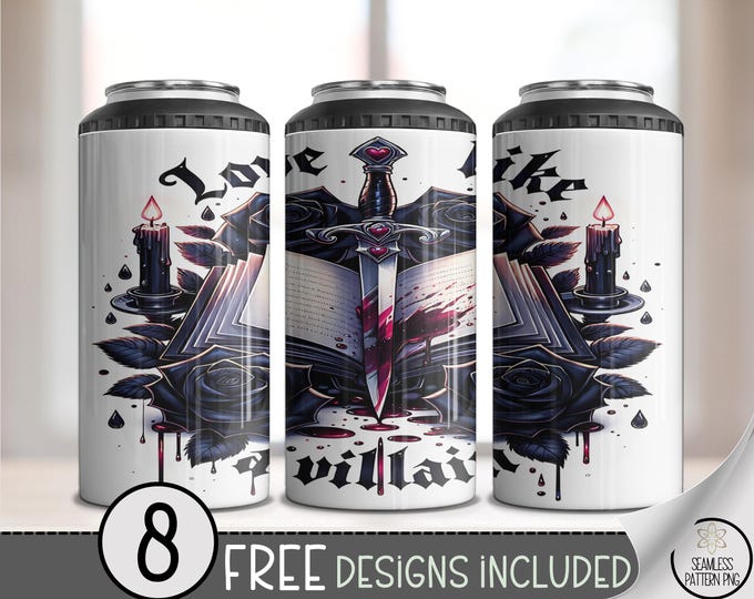 Rose And Dagger PNG, Dark Floral 4-in-1 Can Cooler Wrap, Edgy Sublimation Design For Coolers, Digital Download, B868