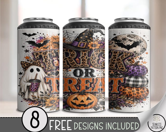 Halloween Ghost 4in1 Can Cooler Wrap, Trick or Treat Sublimation Design, Digital Download, B10507
