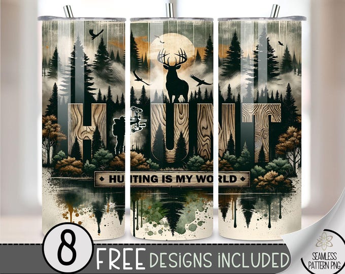 Deer Hunting Tumbler Wrap, Hunting 20oz Skinny Tumbler Sublimation Design,Bow Buck Tumbler Wrap File,Mountain Range PNG,Seamless Forest File