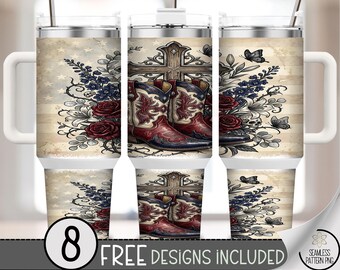 Cowboy Boots Cross Roses 40oz Tumbler Wrap Sublimation Design, Digital Download, B10468