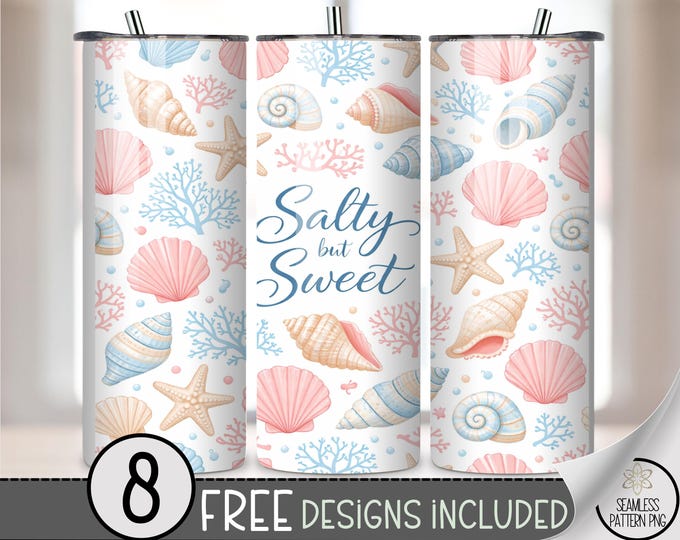 Salty but Sweet 20 oz Tumbler Wrap, Beachy Sublimation Design for Straight Tumblers, Cute PNG Files, Digital Download, B10221