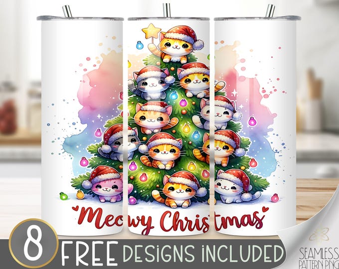 Christmas Tumbler Wrap, Christmas Cat Tumbler Wrap,Funny Christmas Cat Png,Cat Christmas Tumbler,Funny Kitty Sublimate File, Meowy Christmas