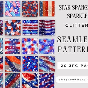 Digital Glitter Star Spangle Funkeln Nahtloses Muster JPG Bundle, Streifen Sublimationsdatei, helles 4. Juli Rapportpaket Kommerzielle Nutzung