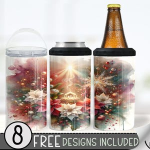 Christmas Can Cooler Wrap, Xmas 16 oz 4-in-1 Cooler Sublimation, Religious 16Oz Tumbler File, Floral Holiday Design, Floral Nativity Wrap