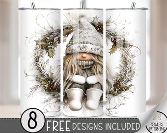 Christmas Gnome Tumbler Wrap, Winter Sublimation Design, Xmas 20 Oz Skinny, Christmas Wreath Tumbler Wrap Png, Cute Gnome Tumbler Design