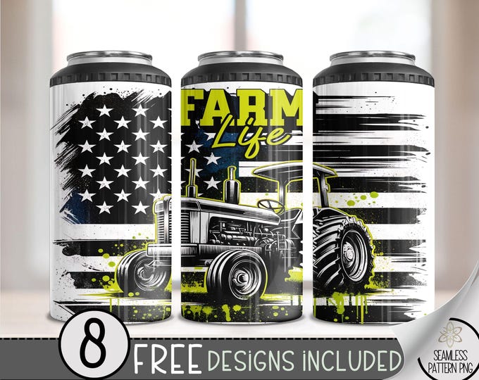 Farm Life 4 In 1 Can Cooler Tumbler Wrap, Patriotic Farm Sublimation Design, Cute Farm 16 Oz Slim,Farm Tractor 16 Oz Can Cooler Wrap PNG A33