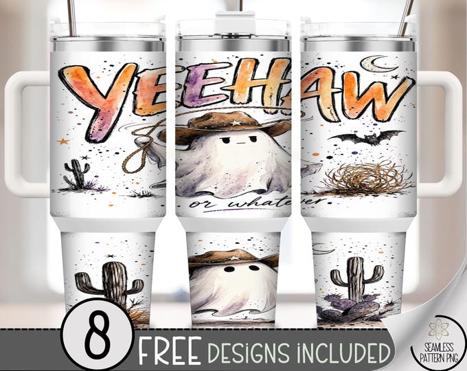 Halloween Ghost Cowboy 40oz Tumbler Wrap, Western Spooky Sublimation Design, Digital Download, B10439