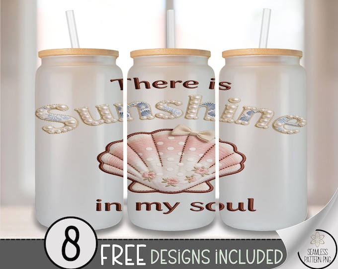 Coastal Sunshine Glass Can Wrap, Beachy 16oz Glass Tumbler Sublimation Design, Summer PNG File, Digital Download, B10176