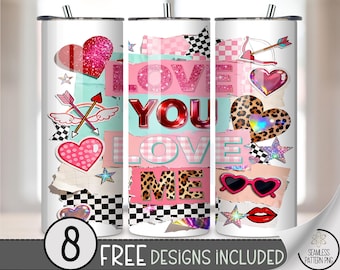 Love You 20 oz Tumbler Wrap PNG, Cute Valentines Day, Heart Sublimation Design, Pink Romantic, Digital Download, B817