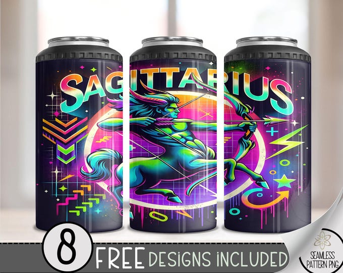 Airbrush Zodiac 4 in 1 Can Cooler Wrap, Sagittarius 16 Oz 4in1 Tumbler Sublimation Design Astrology Sign, Zodiac Signs Can Wrap PNG Download