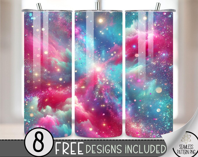 Galaxy Tumbler Wrap, Nebula Design 20 oz Digital Download,Stars & Sky Tumbler File,Glitter Tumbler PNG For Nature Lovers,Celestial PNG, A104