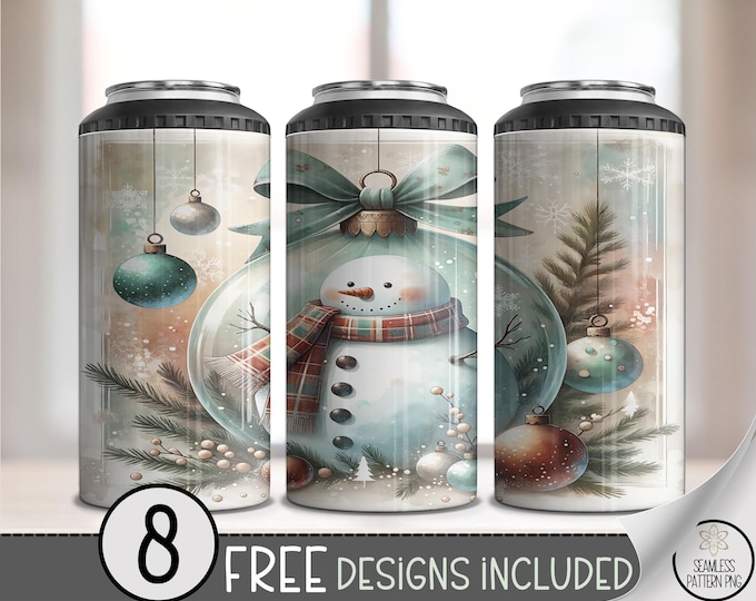 Snowman 4in1 Can Cooler Wrap, Cozy Snowman Sublimation Design, Holiday Snow globe, Watercolor Christmas Design, A553