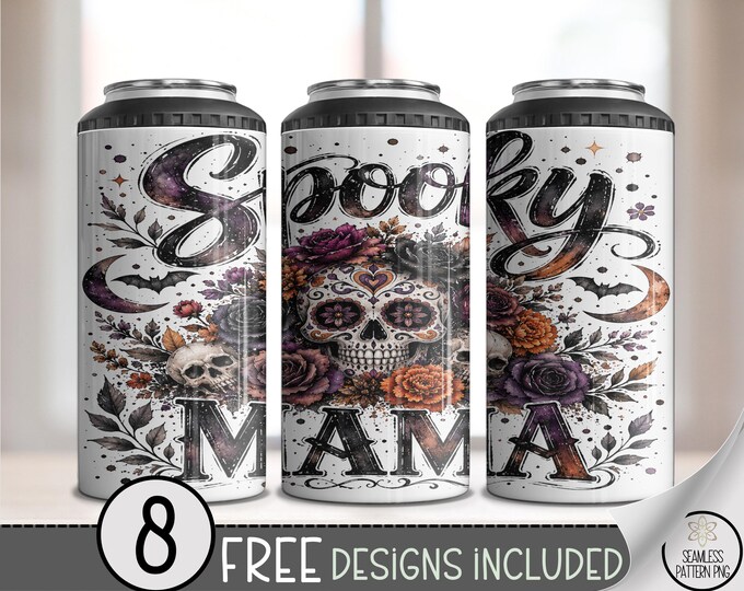 Spooky Mama 4-in-1 Can Cooler Wrap, Sugar Skull Sublimation Design, Digital Download, B10434