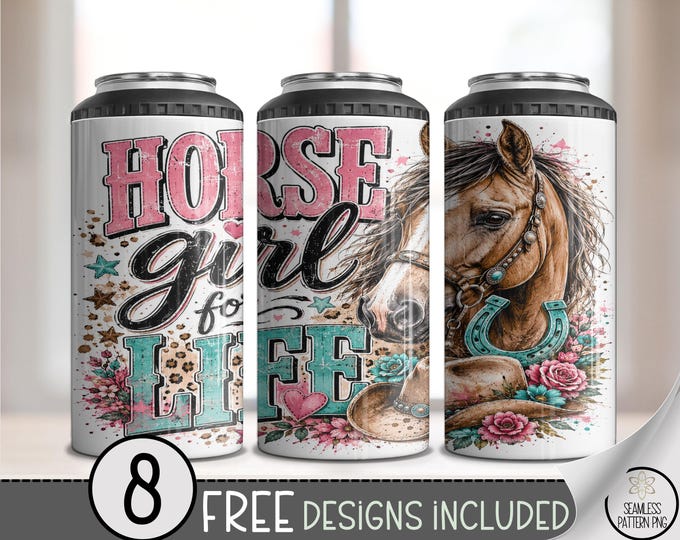 Western Horse Girl 4-in-1 Can Cooler Wrap, Sublimation Design, Digital Download, B10353