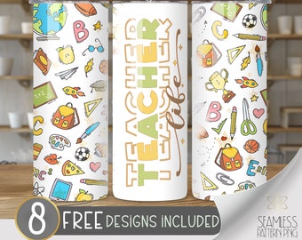 Teacher Life tumbler sublimation designs PNG, 20 oz skinny tumbler wrap, skinny tumbler 20 oz teacher life, teacher tumbler design file